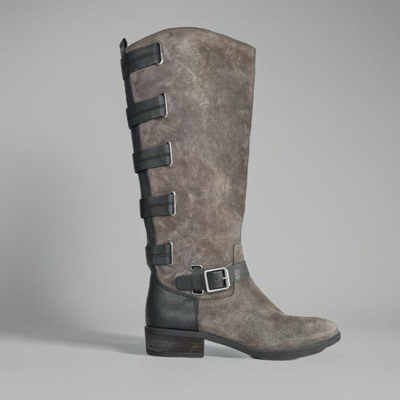 SOLE SOCIETY Franzie Knee High Boots 7.5 Taupe Brown Suede Leather Buckle Casual - Picture 1 of 14